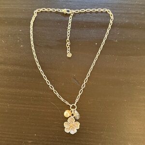 Brighton Elegant Silver Flower Pendant Necklace with pearl and crystal accents